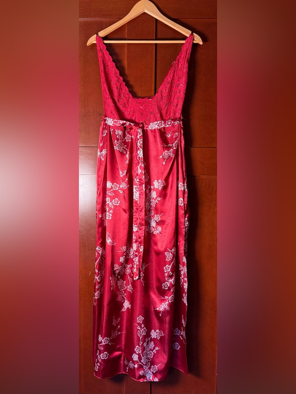 Amoureuse Red Satin Floral Lace Slip Dress Chemise Nightgown Plus Size 1X
